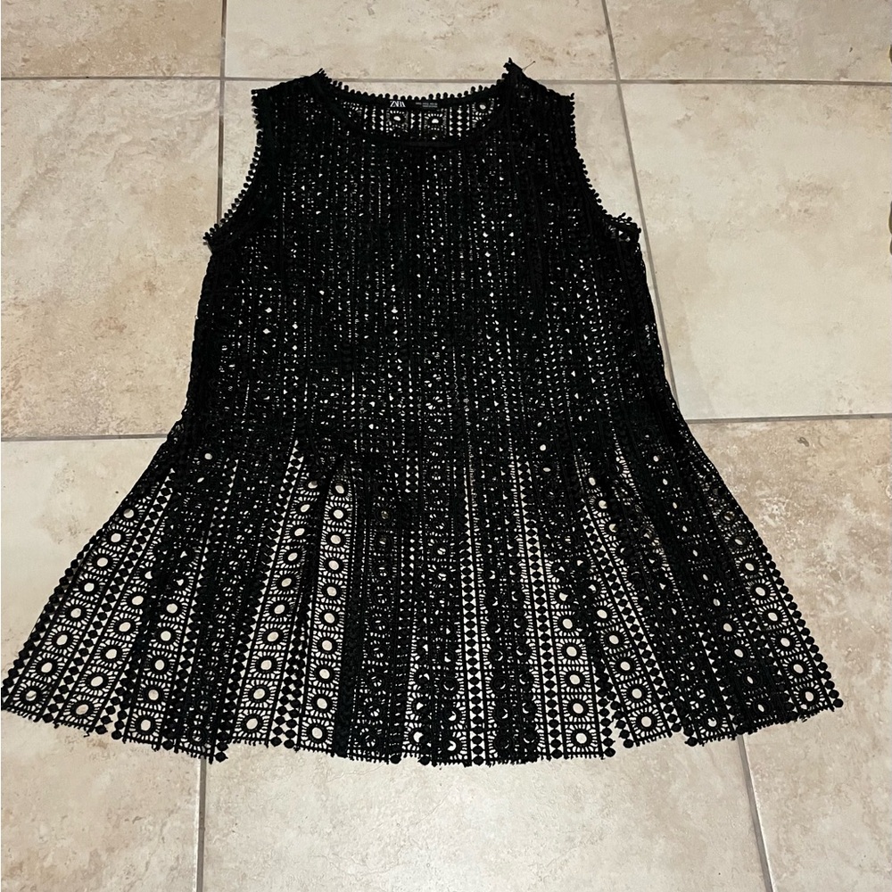 Zara Black Crochet Sleeveless Top